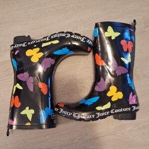 Juicy Couture Black Gloss Butterfly Totally Rubber Rain Boots